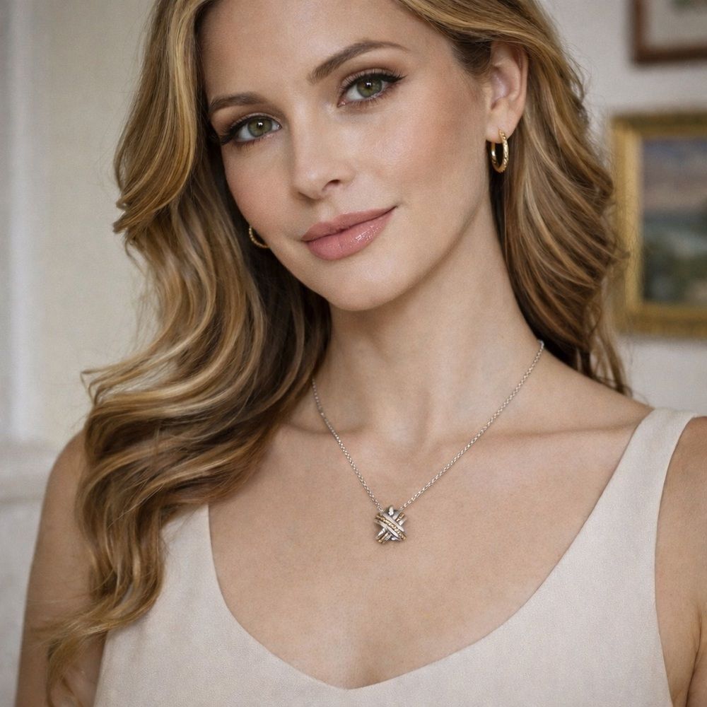 Tiffany & Co. 18K Gold & Sterling Silver Signature "X" Pendant Necklace - Picture 2 of 8